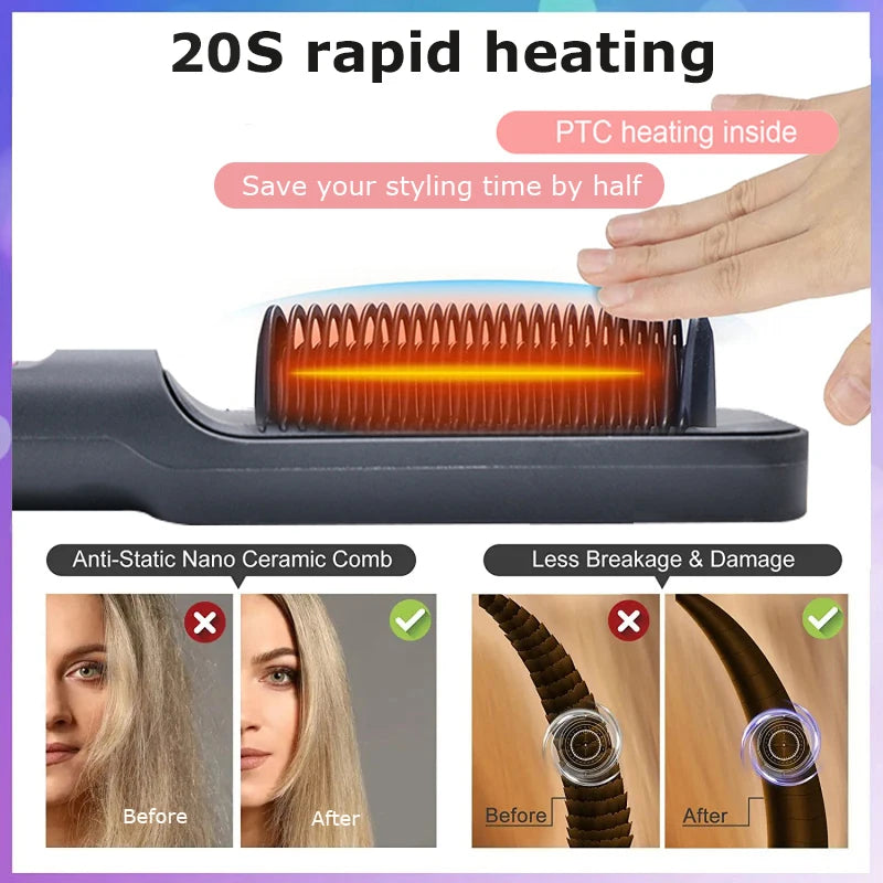 Electric Hot Comb Multifunctional Straight Hair Straightener Comb Negative Ion Anti-Scalding Styling Tool Straightening Brush