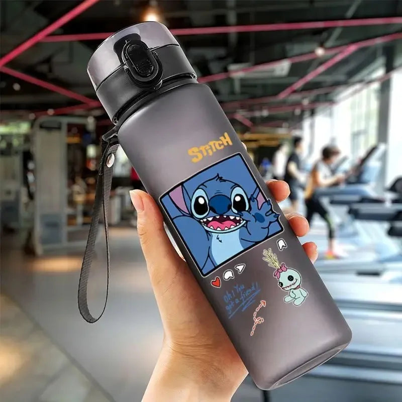 560ML Stitch Angel Cartoon Water Cup Gray Blue Portable Plastic Large Capacity Cartoon Figures Clear Cup Outdoor Sports Water Bo