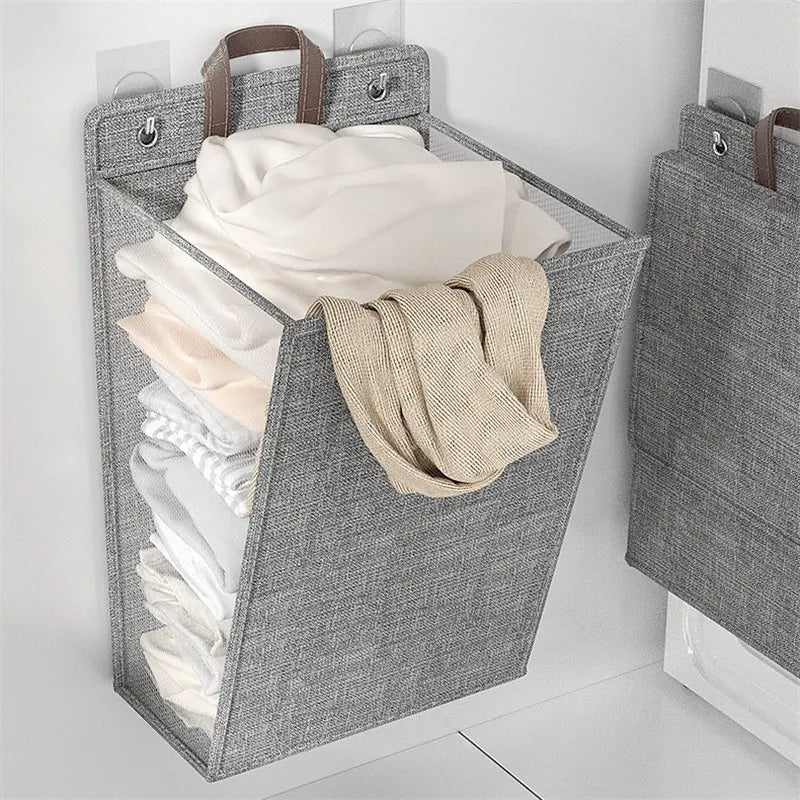 Folding Sticky Laundry Basket Dirty Clothes Storage Basket Multifunctional Punch-free Wall Hanging Large Capacity Household