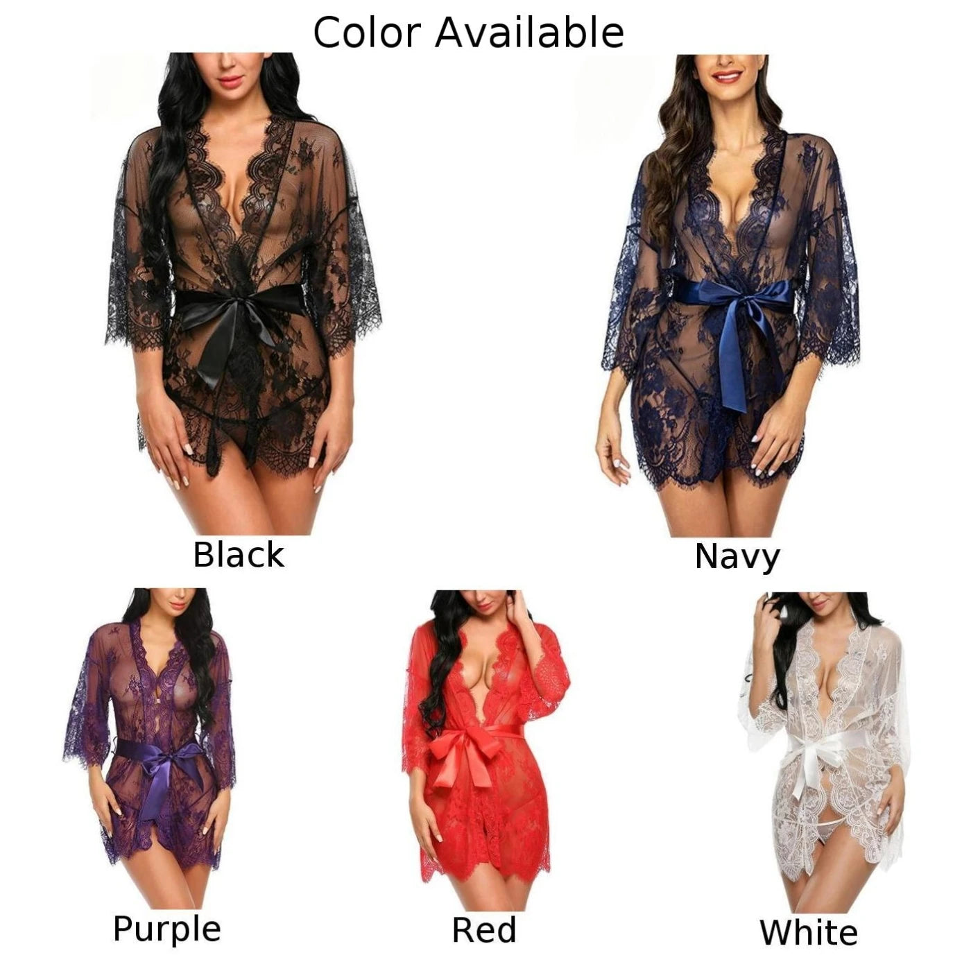 Sexy Lingerie Lace Nightgown Sleepwear Dress Robe Kimono for Women's Nightwear Collection with Adjustable Straps