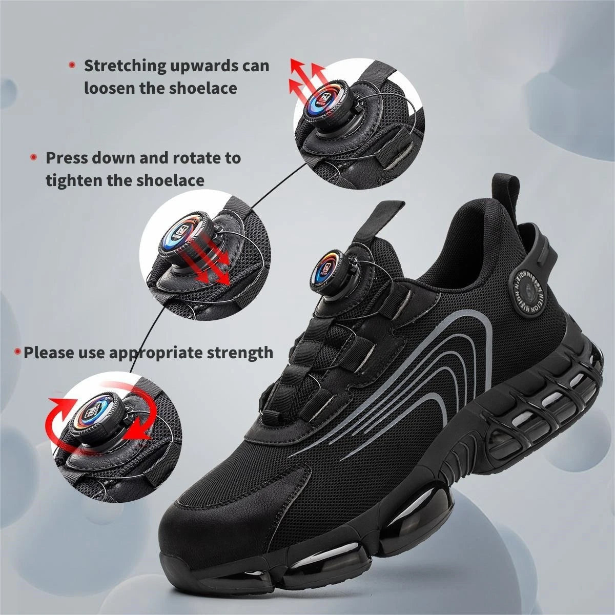 Rotary Buckle Work Sneakers Protective Shoes Safety Industrial Puncture-Proof Anti-smash Steel Toe Shoes